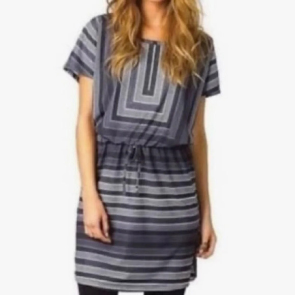 Prana Lindy Dress Black and White Pullover Drawstring Waist M - Picture 1 of 16